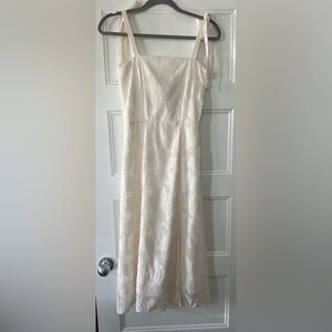 Sage Cream Midi Dress with Subtle Pattern